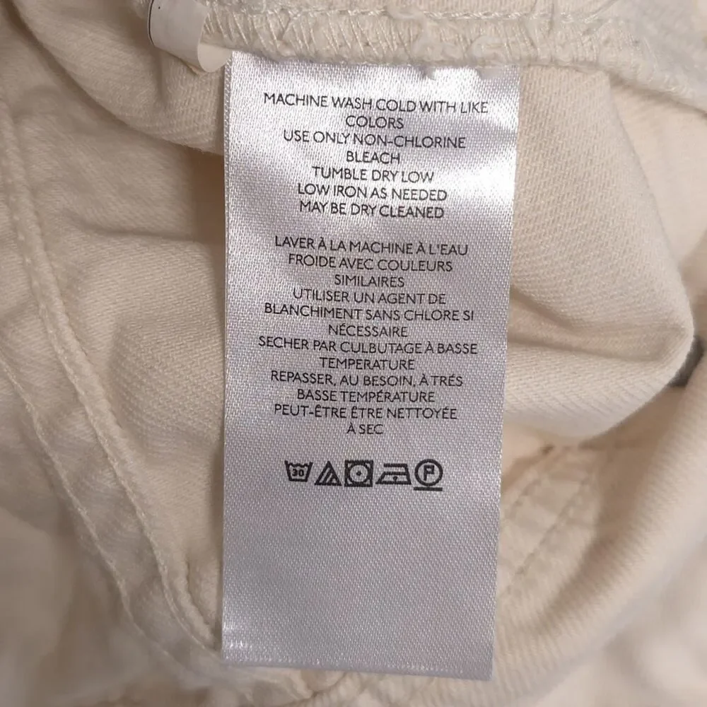 WE THE FREE Women's Denim Jacket SMALL Cream Cropped 100% Cotton Button‎ Front
